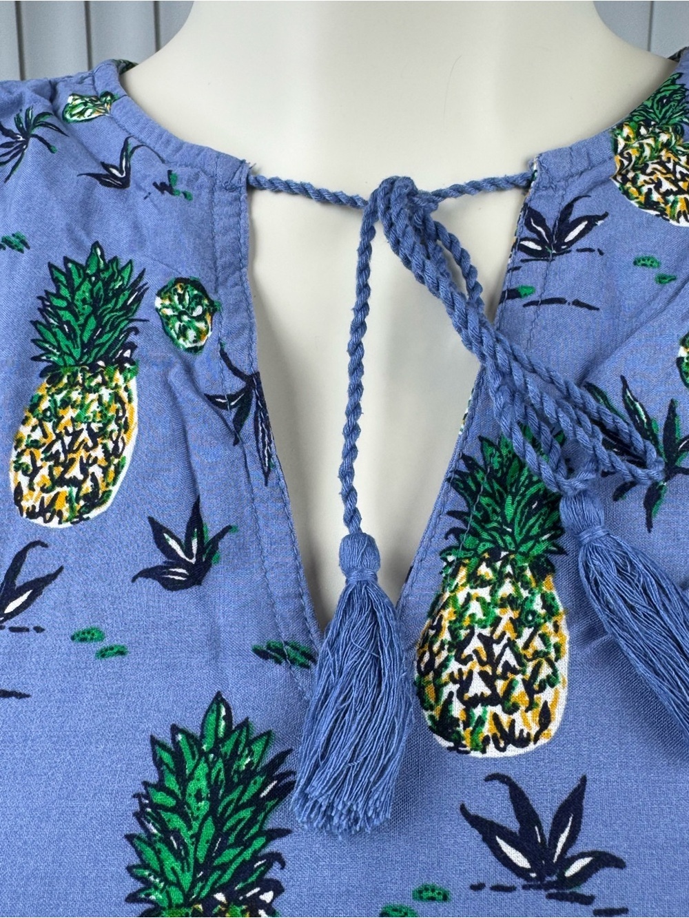 BeachLunchLounge Pineapple Print Sleeveless Shift Dress Small Blue Tropical Boho - Picture 5 of 7